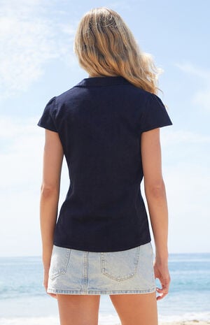 Blue Corduroy Rue Collared Top image number 4