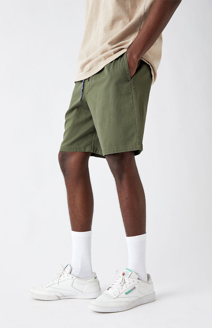 Twill Olive Drawstring Shorts