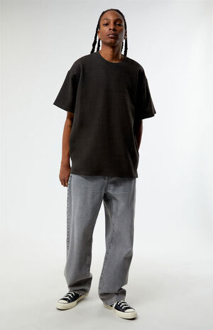 Charcoal Oversized Jacquard Knit T-Shirt image number 3