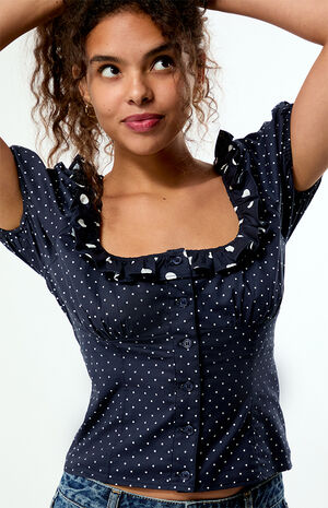 Polka Dot Ruffle Button Up Top image number 2