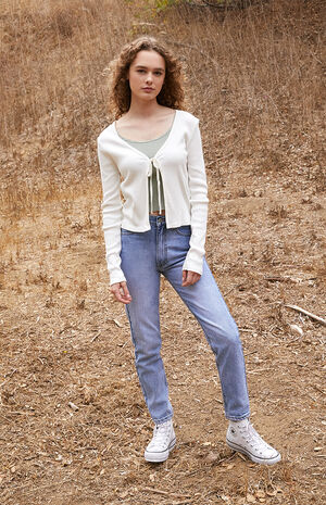 White Greta Long Sleeve Tie Front Top image number 2