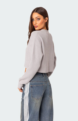 Oversized Waffle Knit Cropped Cardigan image number 4