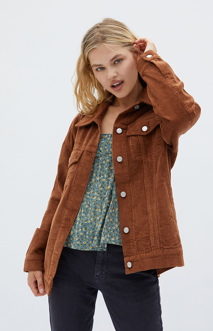 Tan Corduroy Oversized Trucker Jacket