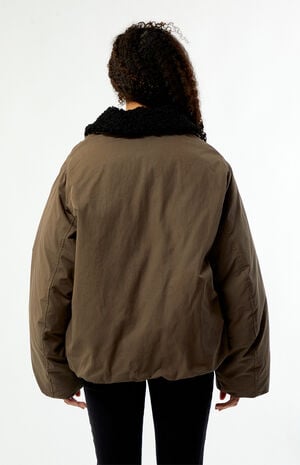 Faux Fur Collar Balloon Bomber Jacket image number 3