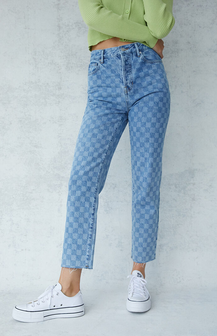 Checkered denim cheap pants