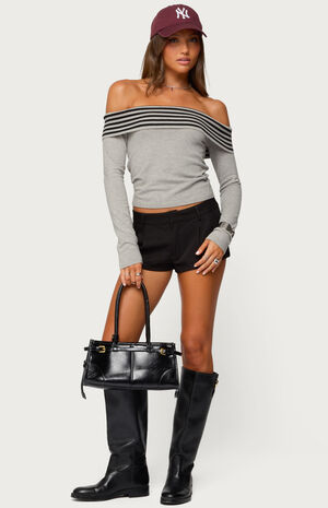 Leetal Stripey Foldover Knit Top image number 5