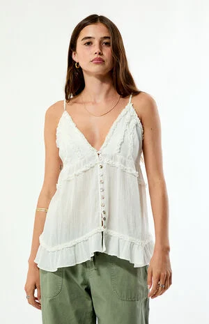 Leila Ruffled Button Babydoll Tank Top image number 2