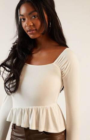 Asymmetrical Long Sleeve Babydoll Top image number 5