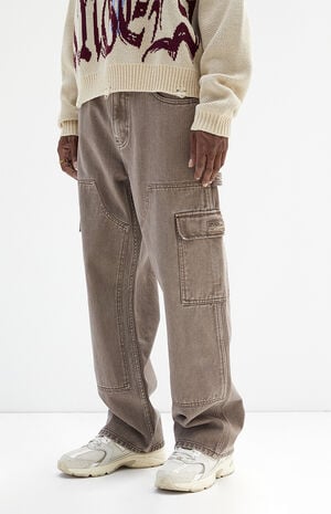 Washed Brown Baggy Carpenter Jeans image number 2