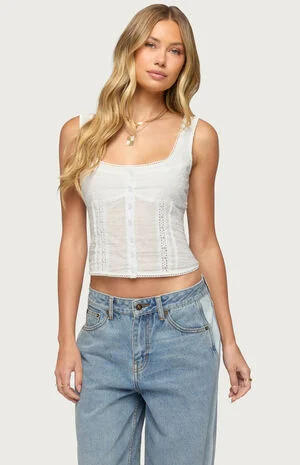 Embroidered Cotton Button Up Top image number 1