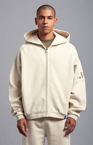 Heather Oatmeal Heavyweight Full Zip Hoodie image number 2