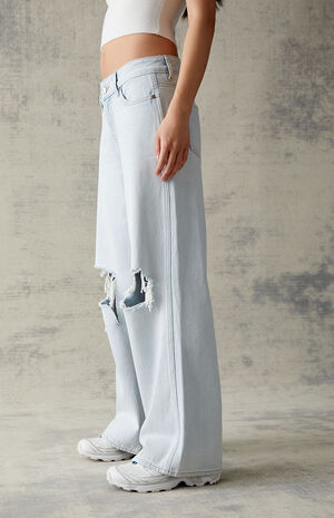 Eco Light Blue Ripped Low Rise Baggy Jeans image number 3