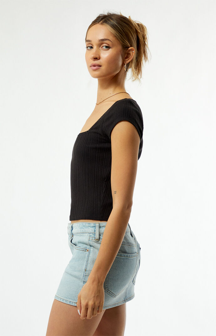Tシャツ・カットソー hug your skin Lace Stud Top Charcoal 25SSTOP02CH ☆hug your skin☆ lace stud top charcoal