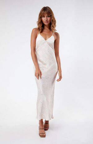 Taupe Satin Bias Cut Midi Dress image number 1