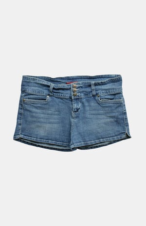2000s Y2K Low Rise Micro Medium Blue Jean Shorts image number 1