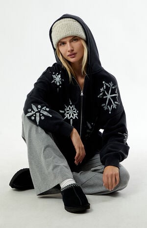 by Pacsun Holiday Snowflake Zip Up Cropped Hoodie image number 1