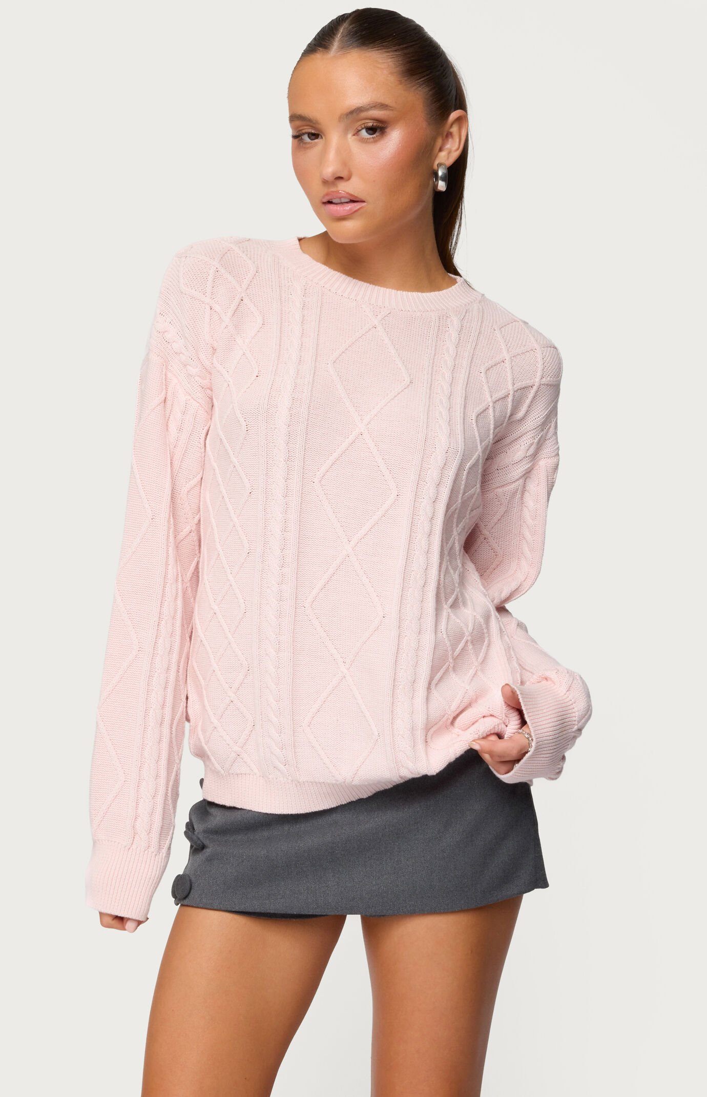 Edikted Jessy Cable Knit Oversized Sweater