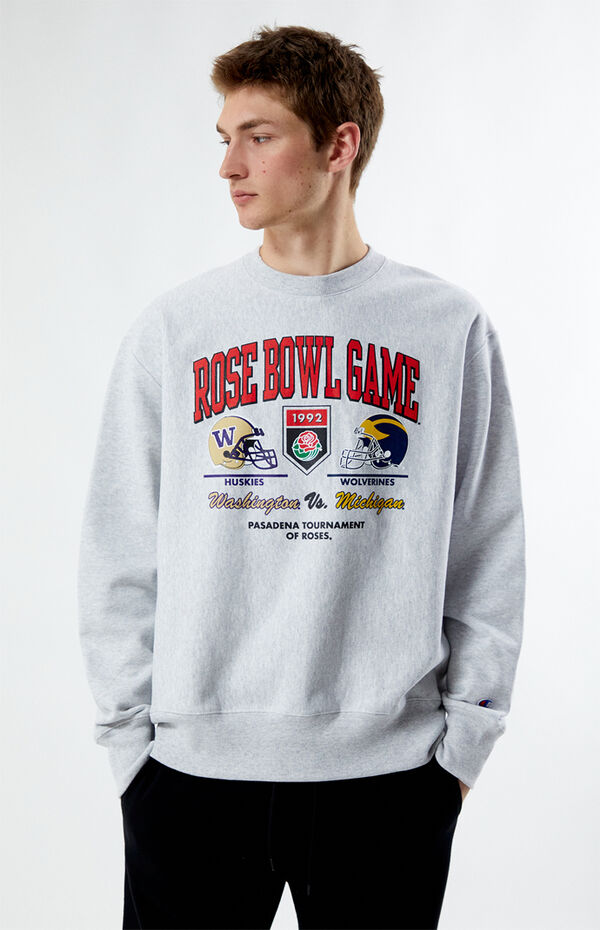 Crew Neck Champion Sweater Gray Rose X Rose Bowl Stadium Reverse