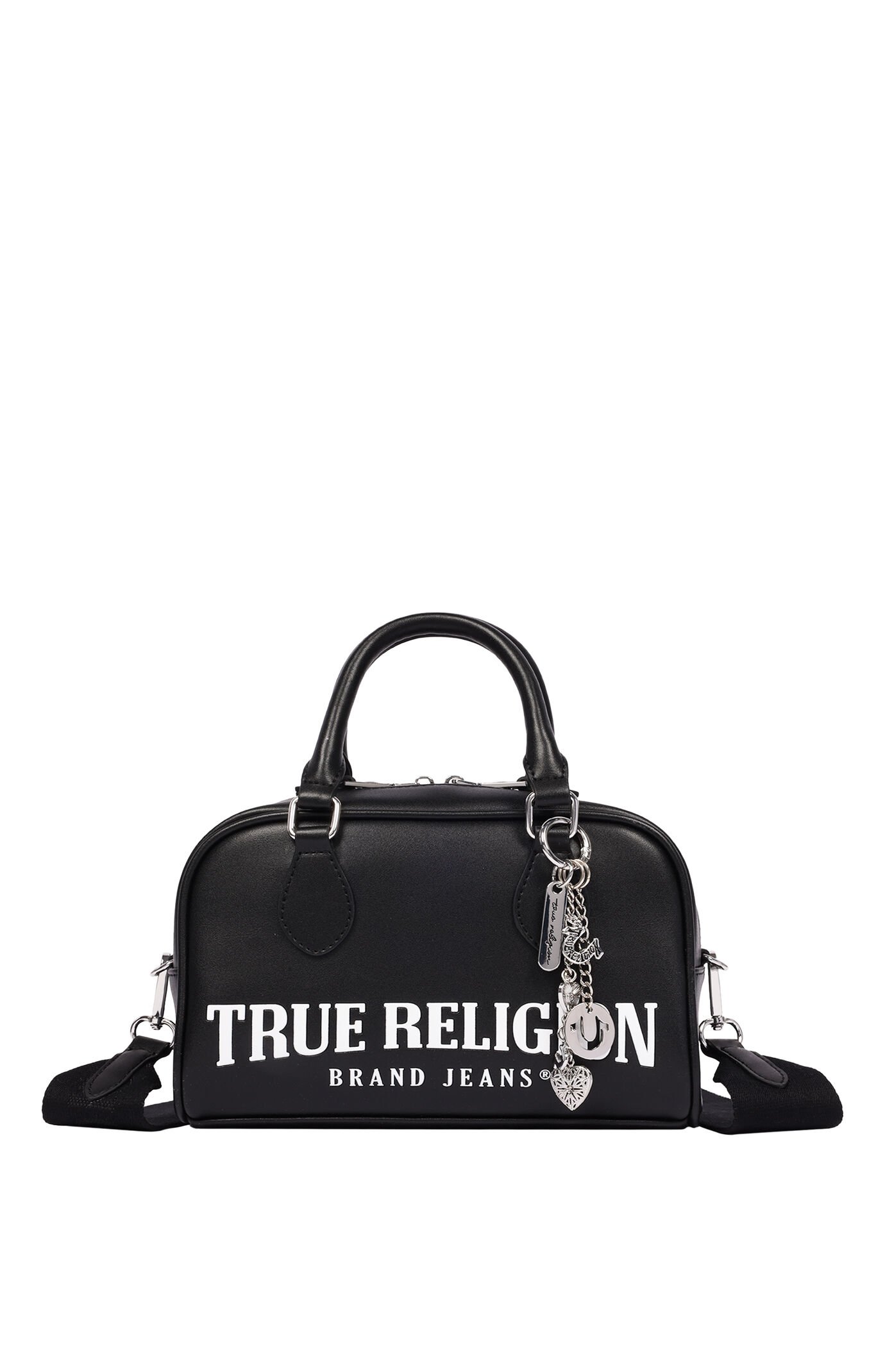 True Religion Black Bombe Logo Satchel