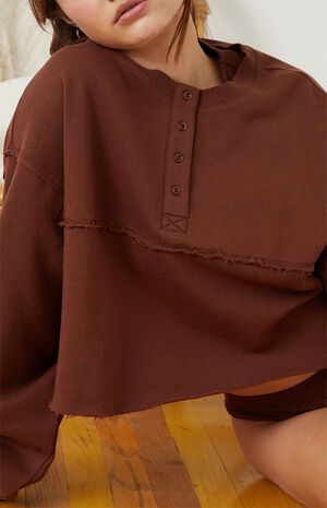 Lounge Button Up Crew Neck Sweatshirt image number 2