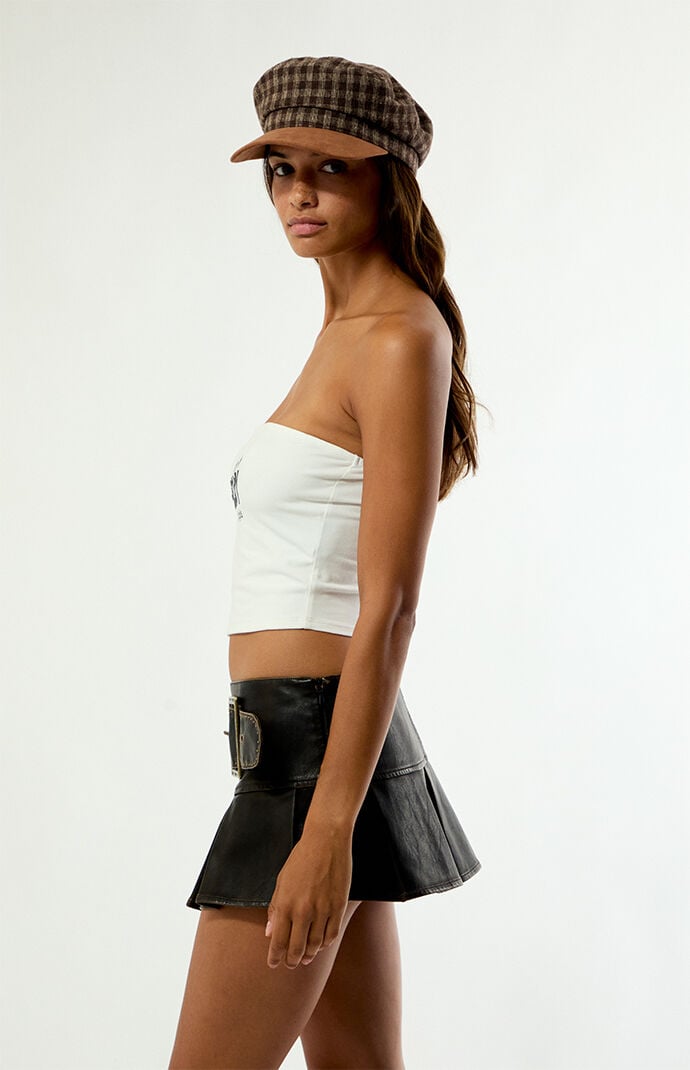 PLAY PALM ANGELS Faux Leather Belted Low Rise Mini Skirt
