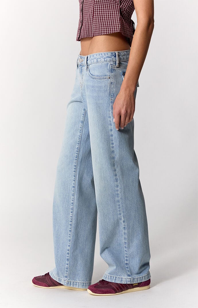 Pacsun Zoe Low Rise Girlfriend Jeans Button Pocket Light Blue