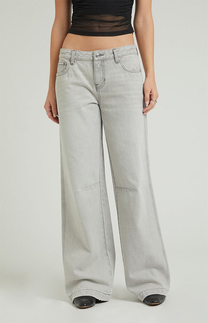 【BOK PLACE】Light Gray Wide Denim Pants Sneak Peek Light Grey Acid Wash Wide Leg Jeans | Lime Lush