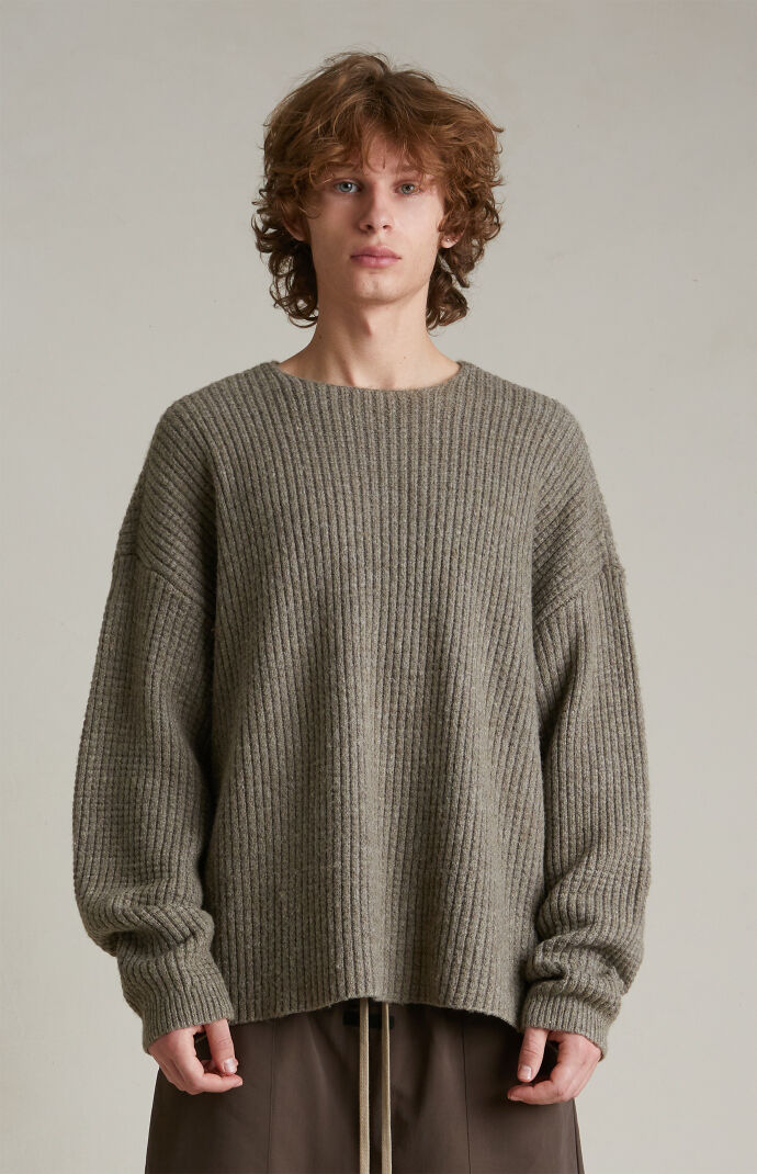 【FOG Essentials】Heavy Waffle Crewneck Sweater Fear of God Essentials Heather Grey Heavy Waffle Knit Crew