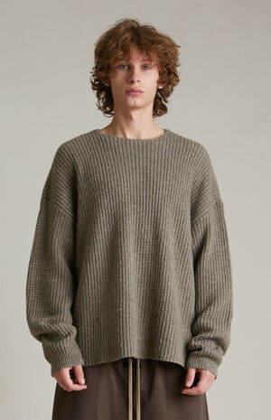Heather Grey Heavy Waffle Knit Crew Neck Sweater image number 2