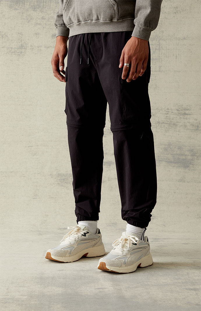Warm Up Nylon Side Stripe Black & Red Pants