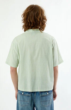 White Pointelle Oversized Camp Shirt image number 3