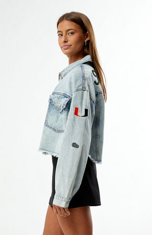 Miami Hurricanes Frayed Cropped Denim Jacket image number 3
