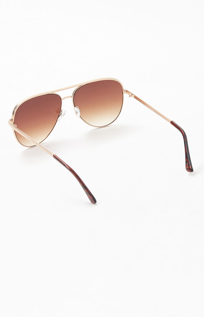 Brown & Gold Metal Aviator Sunglasses