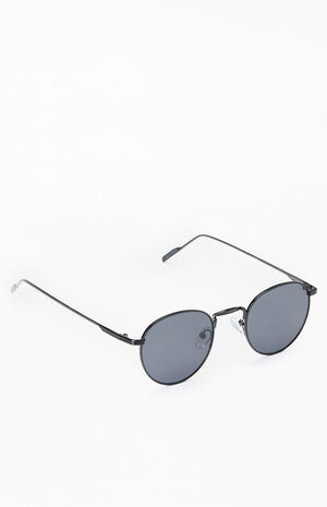 Black Metal Round Frame Sunglasses image number 1