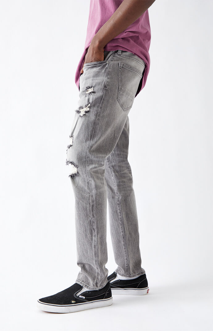 Ripped Gray Slim Taper Jeans