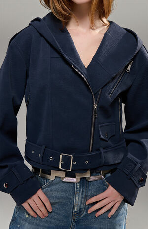 Vanta Navy Cropped Moto Jacket image number 5