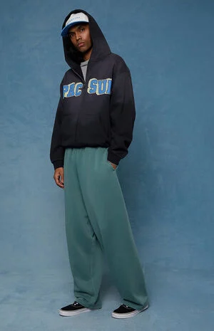 Green Washed Fleece Extreme Baggy Sweatpants image number 1