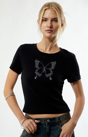 Rhinestone Butterfly Skimmer T-Shirt image number 6