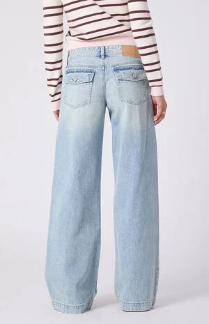 Kaia Ultimate Low Rise Baggy Jeans Button Pocket Light Blue image number 5