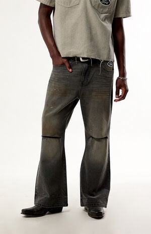 Black Ripped Baggy Bootcut Jeans image number 1