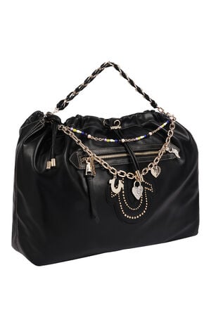 Black Vintage Chain Soft Hobo Bag image number 2