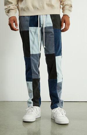 Blue Patchwork Corduroy Trouser Pants image number 3