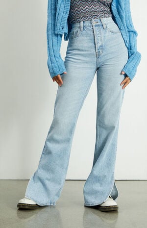 Eco Light Blue Slit High Waisted Bootcut Jeans image number 2