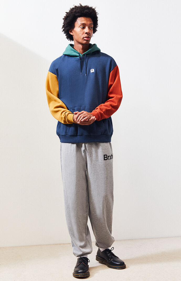 Brixton stowell vii blue & orange colorblock hoodie new arrivals