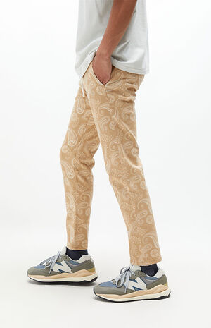 Khaki Paisley Cotton Drawstring Trousers image number 2