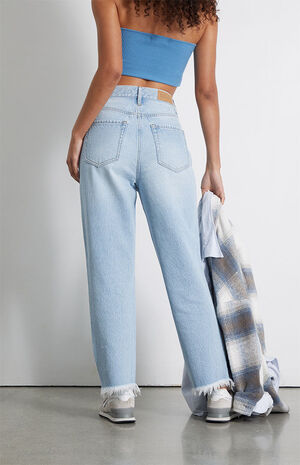 Eco Light Blue Ripped High Waisted Straight Leg Jeans image number 4
