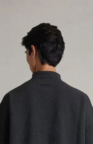 Iron Grey Heather Paneled Cropped Polo Shirt image number 5