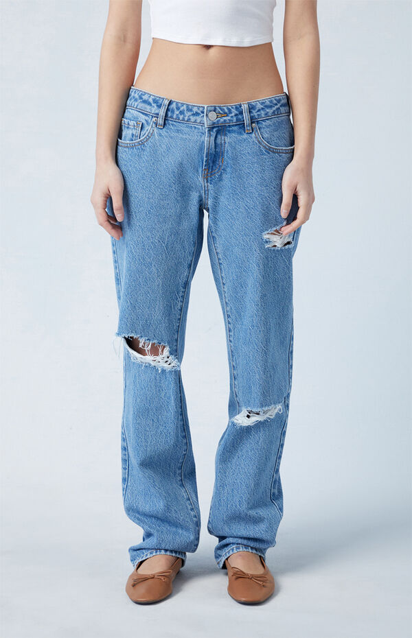 Pacsun Eco Medium Indigo Ripped Low Rise Straight Leg Jeans PacSun