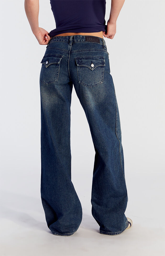 Pacsun Casey Low Rise Baggy Jeans Button Pocket Dark Indigo