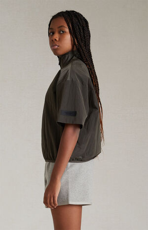 Essentials Ink Crinkle Nylon Half Zip Mock Neck Shirt image number 3